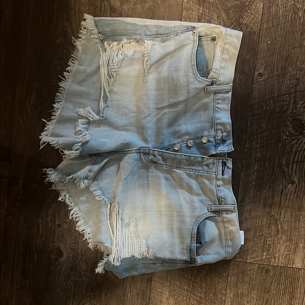 American Eagle Outfitters Frayed Light Blue Jean Shorts